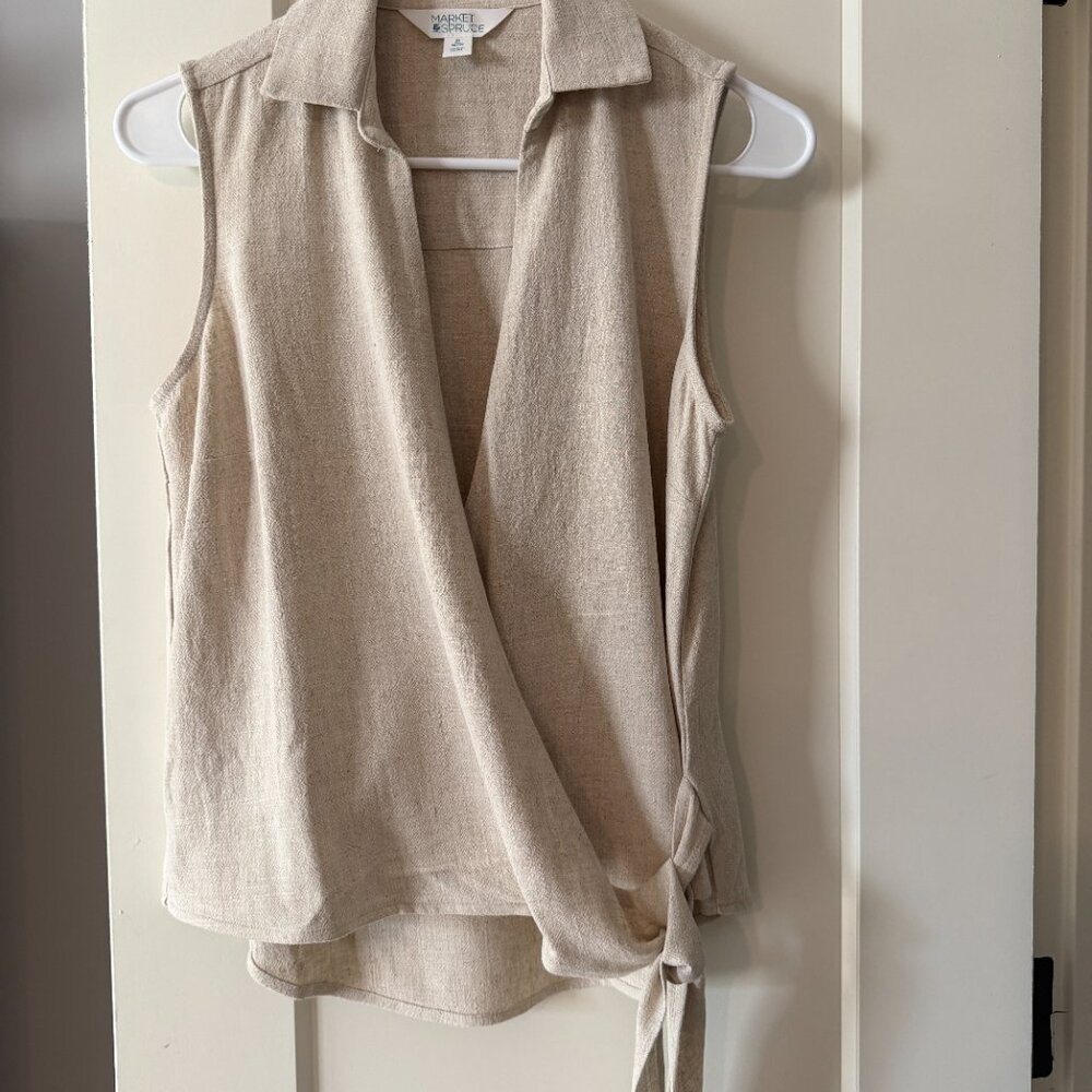Market & Spruce Linen Blend Wrap Top – XS Petite